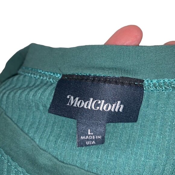 ModCloth Women's L Large Mini Sheath Dress Ribbed Short Sleeve Green Crewneck - Picture 6 of 6